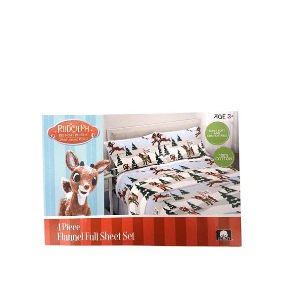 Rudolph The Red Nosed Reindeer FULL Flannel Sheet Set 100% Cotton New Christmas - Picture 11 of 14